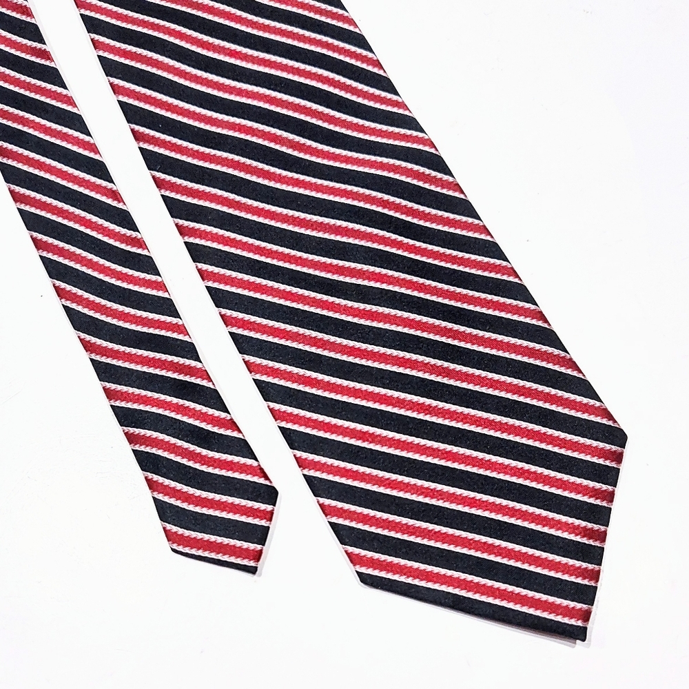 Pierre Cardin Stripe Tie Black White Wine Red  100% Silk Necktie  3¾" Wide Tie